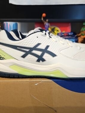 Asics Gel-Dedicate 8 Pickleball Sneakers White/Lime/Navy Men Sz 10.5 NEW